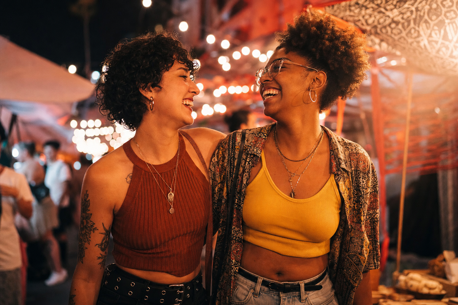 Two women sharing a joyful moment together